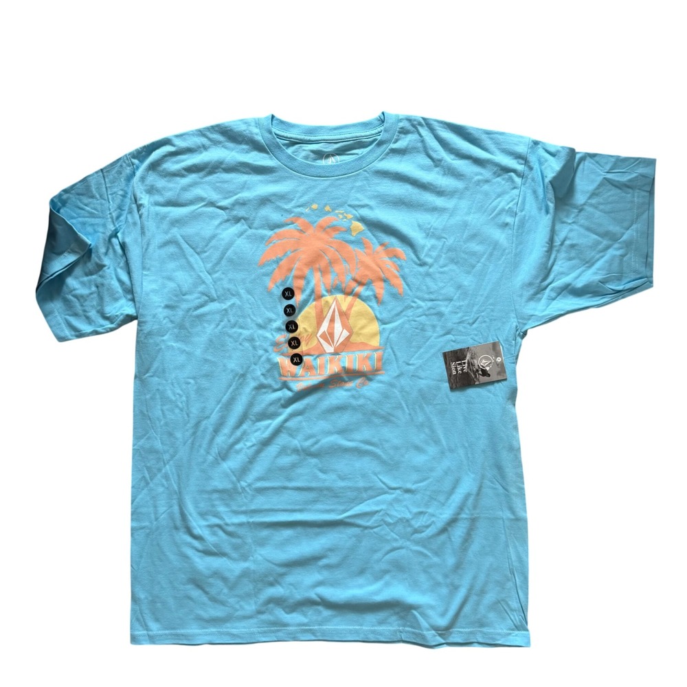NWT Volcom Waikiki Graphic T Shirt Men Large XL Blue Tropical Surf